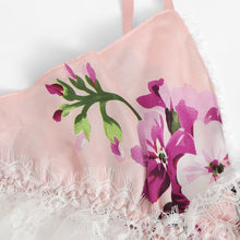 Load image into Gallery viewer, Trim Floral Print Satin Lingerie Set
