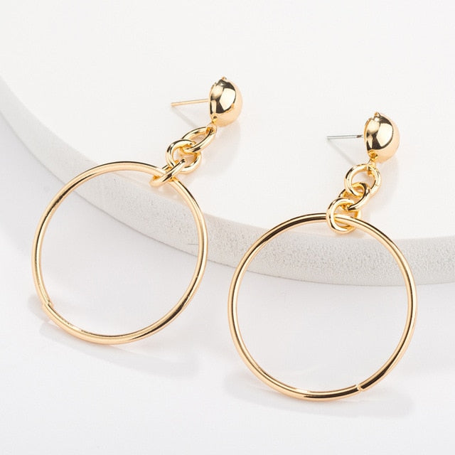 Plated Geometric Big Round Earrings